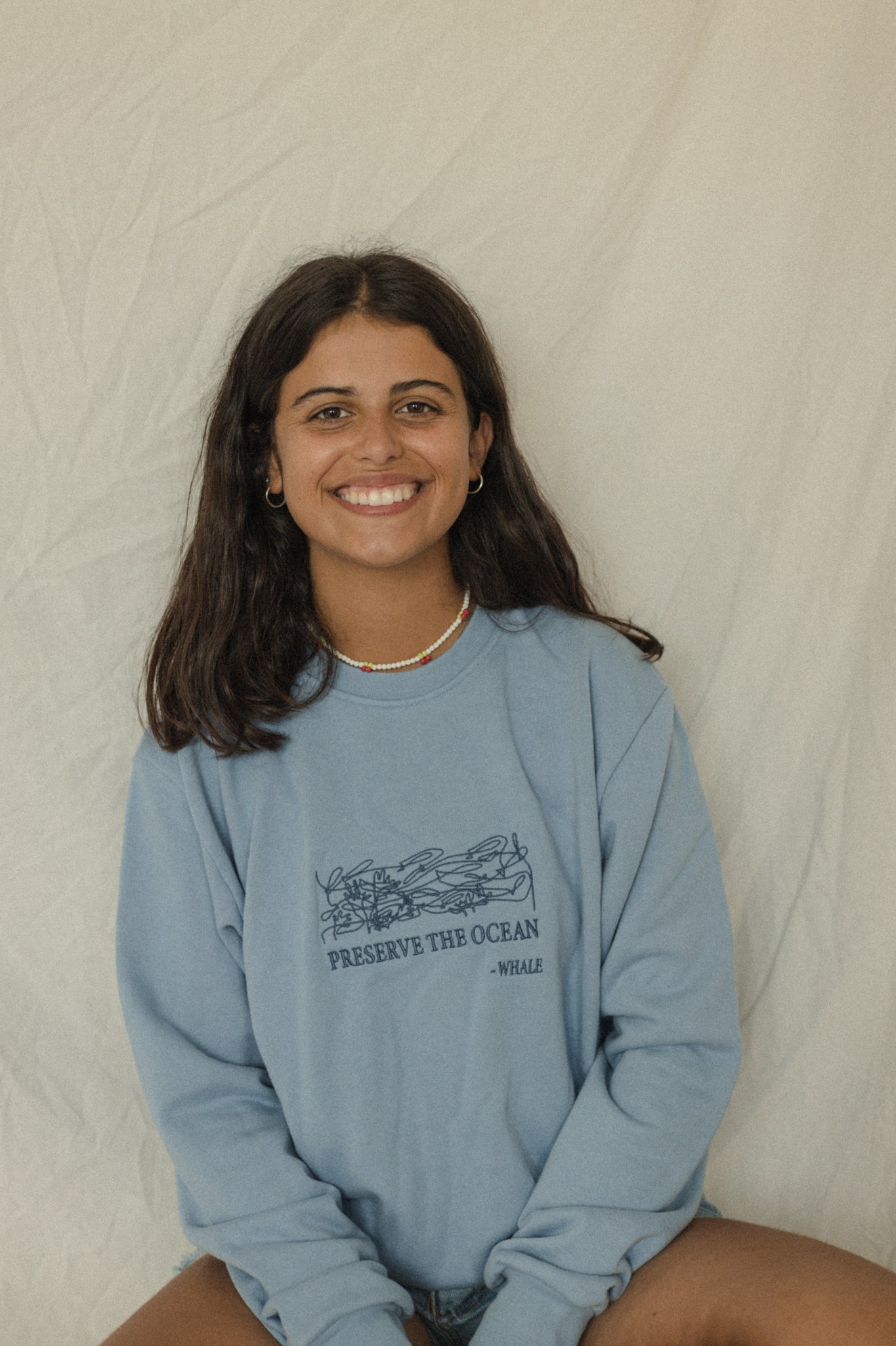 Blue Crop Illustrated Whale Sweatshirt