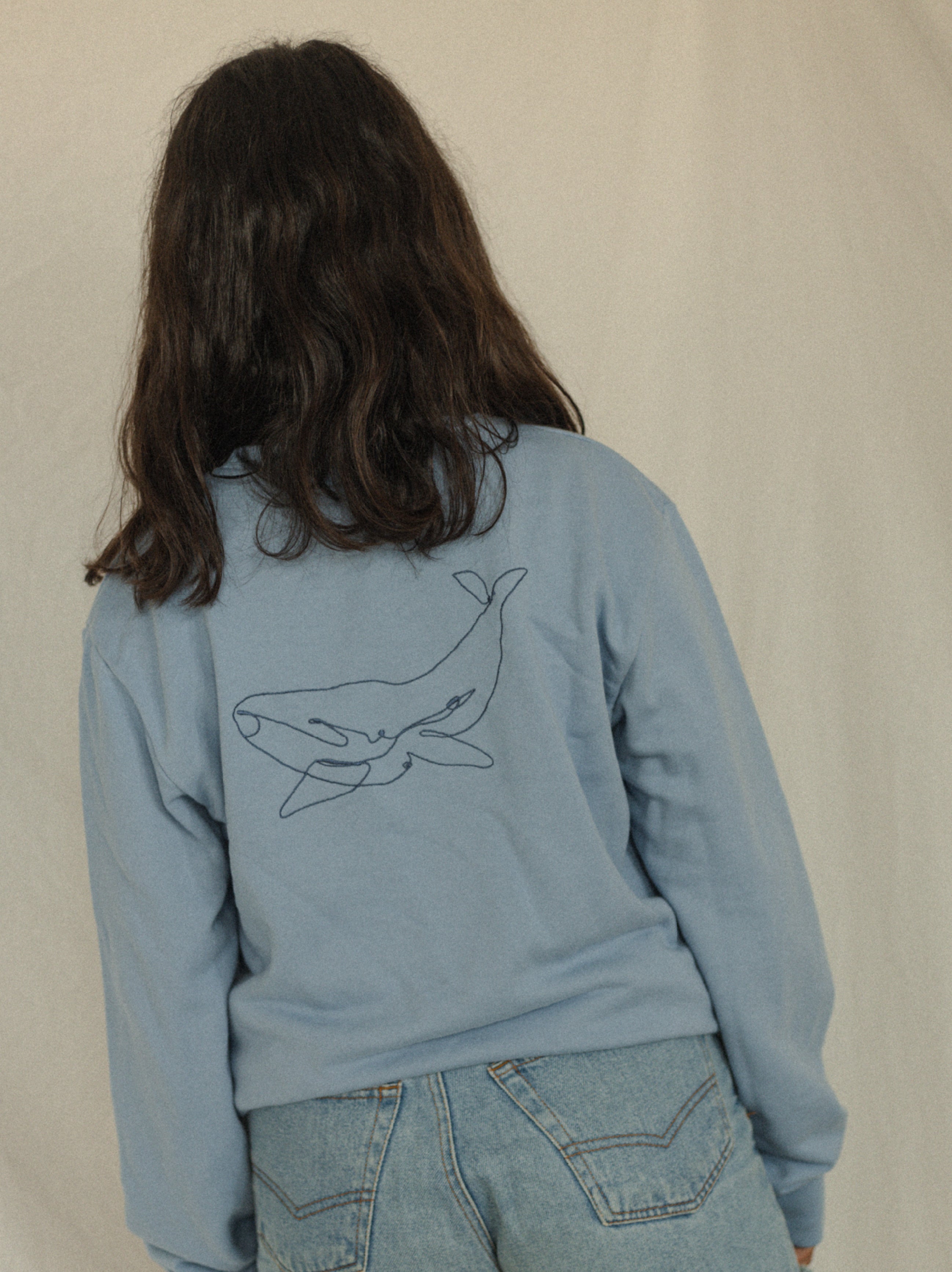 Blue Crop Illustrated Whale Sweatshirt