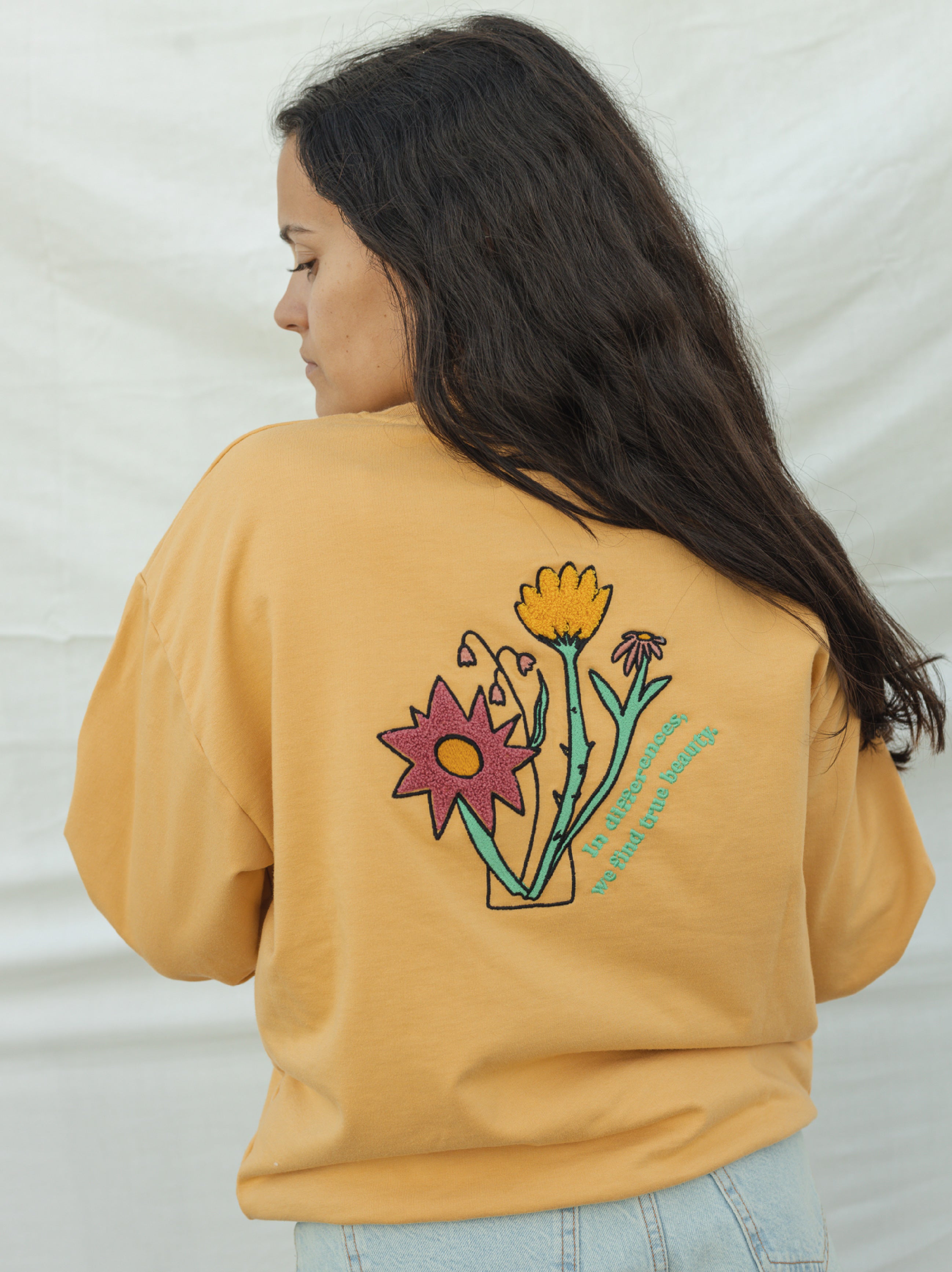 Bloom Illustrated Yellow Crop Sweatshirt